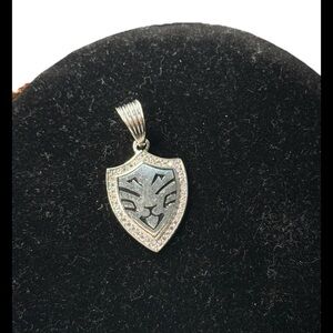 925 Sterling Silver Shield Pendant with Lion Design and CZ Accents